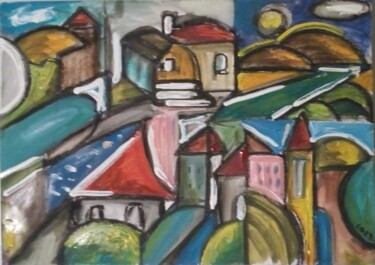 绘画 标题为“villages” 由Laudu, 原创艺术品, 水粉
