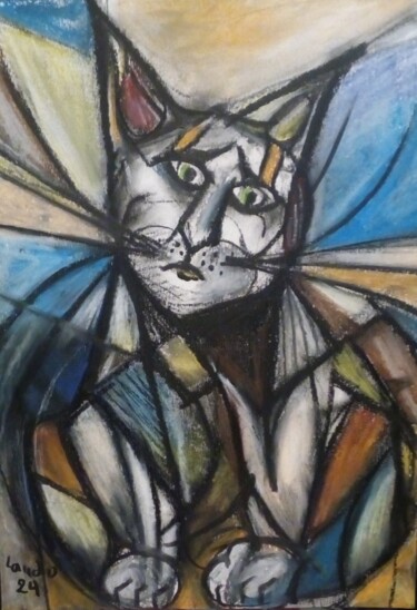 Рисунок под названием "chatgrin" - Laudu, Подлинное произведение искусства, Пастель