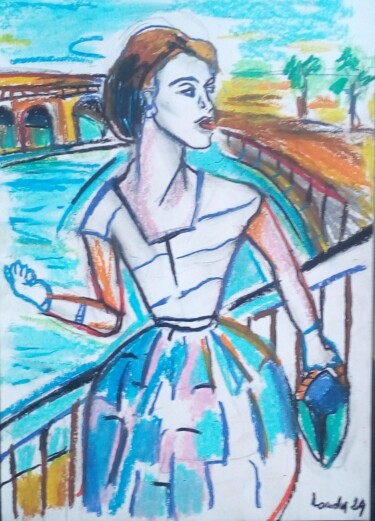 Tekening getiteld "Paris,les quais 2" door Laudu, Origineel Kunstwerk, Pastel