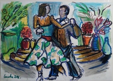 Рисунок под названием "Petite danse en ext…" - Laudu, Подлинное произведение искусства, Пастель