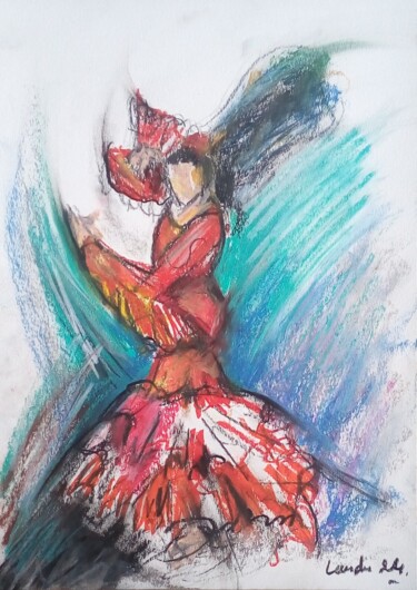 Desenho intitulada "Flamenco 9" por Laudu, Obras de arte originais, Pastel