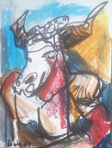 Drawing titled "Le Minotaure" by Laudu, Original Artwork, Pastel