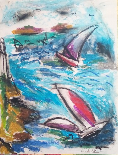 Drawing titled "La régate 3" by Laudu, Original Artwork, Pastel