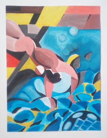 Painting titled "Le grand plongeon" by Laudu, Original Artwork, Gouache