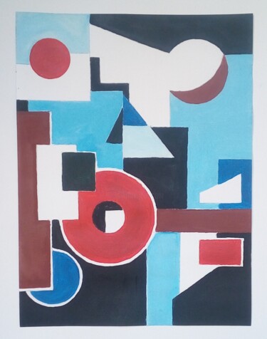 Peinture intitulée "Abstraction géométr…" par Laudu, Œuvre d'art originale, Gouache