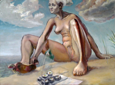 Painting titled "femme-bouteille.jpg" by Darius Laumenis, Original Artwork, Oil