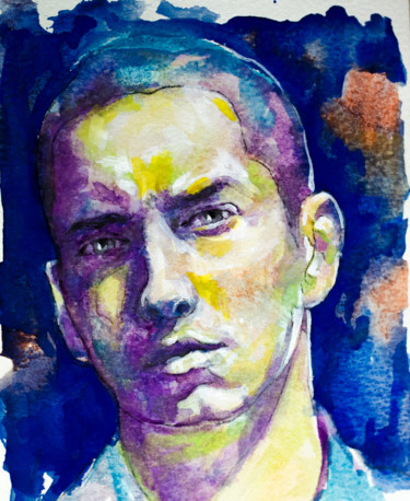 Peinture intitulée "Eminem" par Laur Iduc, Œuvre d'art originale, Aquarelle