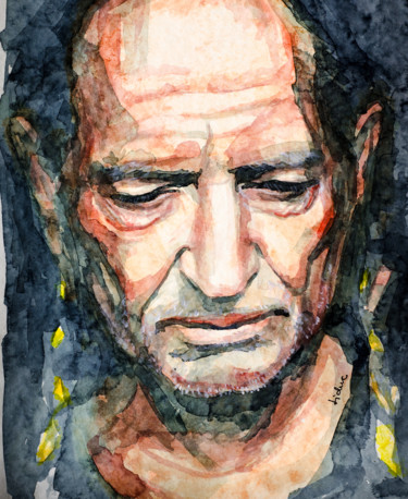 Schilderij getiteld "Willie Nelson" door Laur Iduc, Origineel Kunstwerk, Aquarel