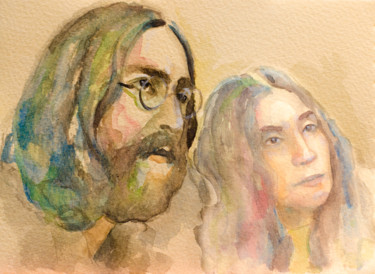 Peinture intitulée "Lennon and Yoko" par Laur Iduc, Œuvre d'art originale, Aquarelle