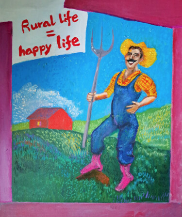 Painting titled "Rural life=happy li…" by Laura Tuča, Original Artwork, Acrylic
