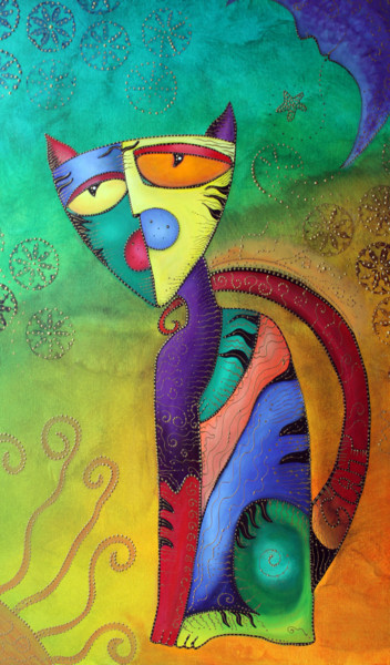 Peinture intitulée "Celestial Cat" par Laura Barbosa, Œuvre d'art originale, Acrylique