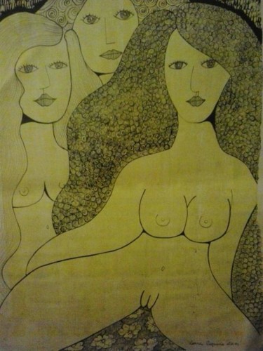 Disegno intitolato "Desnudo amarillo" da Laura Capurro, Opera d'arte originale, Inchiostro