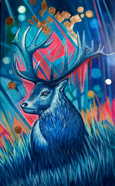 Peinture intitulée "totem deer" par Lauragreenart, Œuvre d'art originale, Acrylique Monté sur Châssis en bois