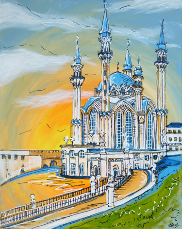 绘画 标题为“Kul Sharif Mosque” 由Laura Hol, 原创艺术品, 丙烯 安装在木质担架架上