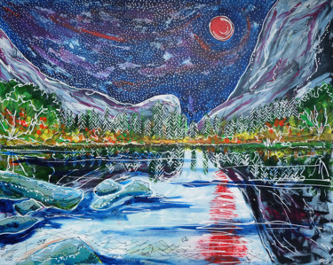 Painting titled "Mirror Lake" by Laura Hol, Original Artwork, Acrylic Mounted on Wood Stretcher frame
