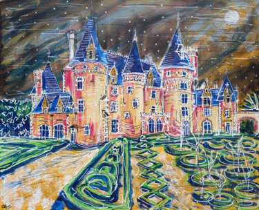 Malarstwo zatytułowany „Chateau 3,366,000” autorstwa Laura Hol, Oryginalna praca, Akryl Zamontowany na Drewniana rama noszy