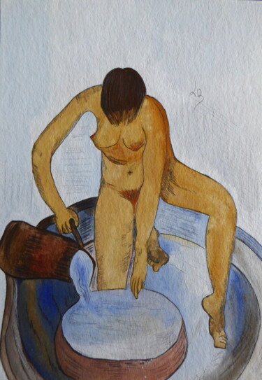 Painting titled "Avant le bain" by Laure Barlet, Original Artwork, Watercolor