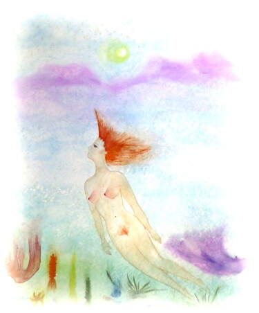 Schilderij getiteld "Fée d'eau" door Laure Barlet, Origineel Kunstwerk, Aquarel