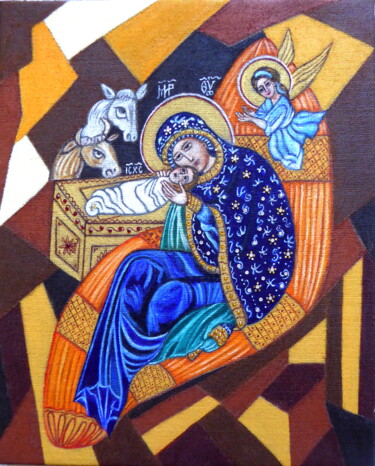 Schilderij getiteld "Nativité au grand c…" door Laure Barlet, Origineel Kunstwerk, Olie