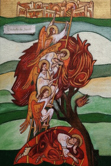 Pittura intitolato "L'échelle de Jacob" da Laure Barlet, Opera d'arte originale, Olio