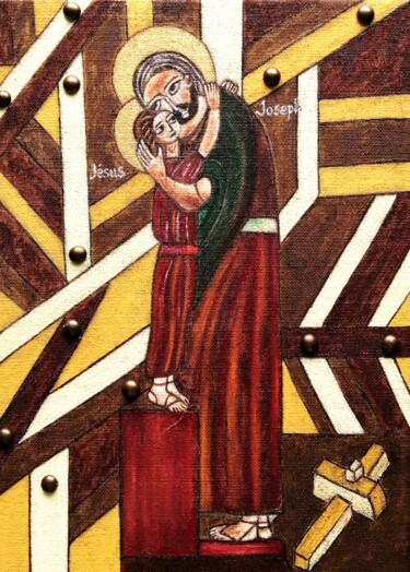 Картина под названием "Jésus et Joseph" - Laure Barlet, Подлинное произведение искусства, Масло