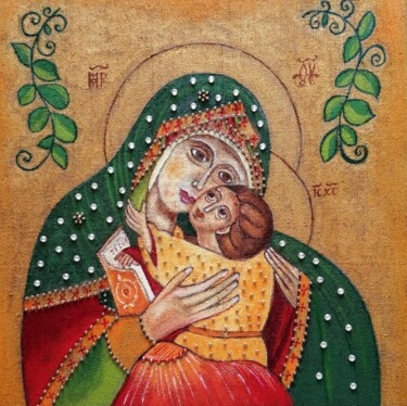 绘画 标题为“Marie et Jésus à la…” 由Laure Barlet, 原创艺术品, 油