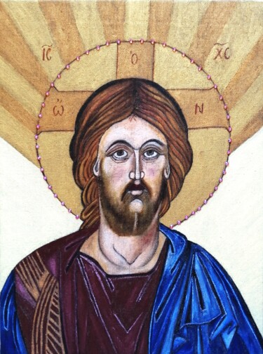 Painting titled "Christ serein" by Laure Barlet, Original Artwork, Oil