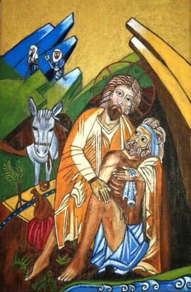 Pintura intitulada "Le Bon Samaritain,…" por Laure Barlet, Obras de arte originais, Óleo