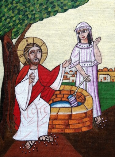 Pintura titulada "Jésus et la petite…" por Laure Barlet, Obra de arte original, Oleo