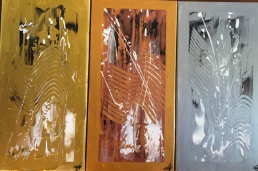 Malerei mit dem Titel "Triptyque Métallique" von Laure Bonomi, Original-Kunstwerk, Acryl Auf Keilrahmen aus Holz montiert