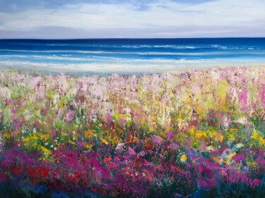 Painting titled "Wild Flowers at the…" by Laure Bury, Original Artwork, Oil Mounted on Wood Stretcher frame