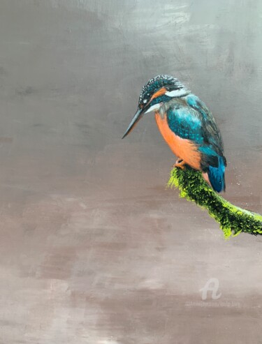 绘画 标题为“Kylie the Kingfisher” 由Laure Bury, 原创艺术品, 油 安装在木质担架架上