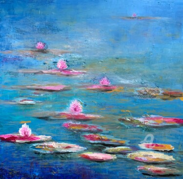 Painting titled "Water Music" by Laure Bury, Original Artwork, Oil Mounted on Wood Stretcher frame