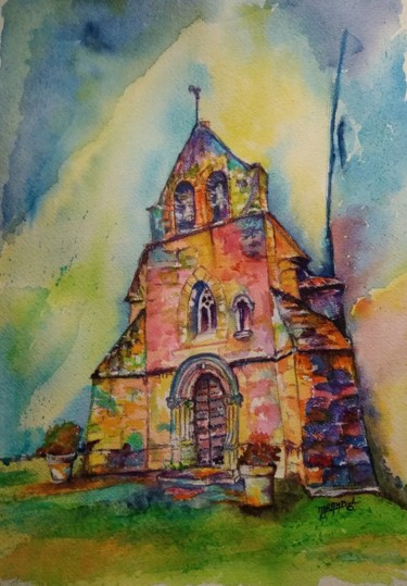Peinture intitulée "Eglise de Saint-Sym…" par Gribouillages Laure Marand, Œuvre d'art originale, Aquarelle