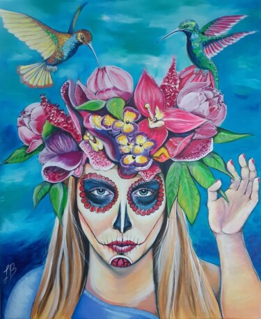 Malarstwo zatytułowany „Dia de los Vivos” autorstwa Laure Bollinger, Oryginalna praca, Akryl