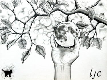 Drawing titled "Main et pomme d'Ada…" by Laurence Coindre, Original Artwork, Pencil Mounted on Glass