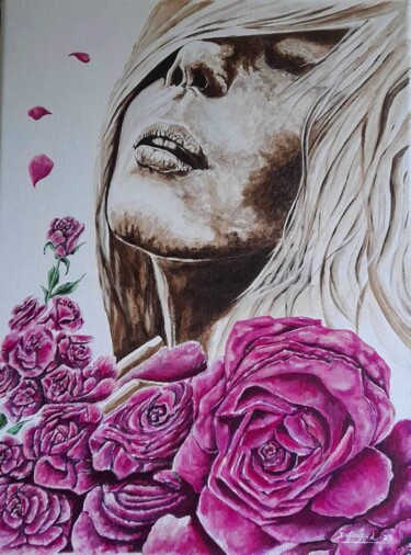 Картина под названием "Rose" - Laurence Dufour, Подлинное произведение искусства, Акрил Установлен на Деревянная рама для но…