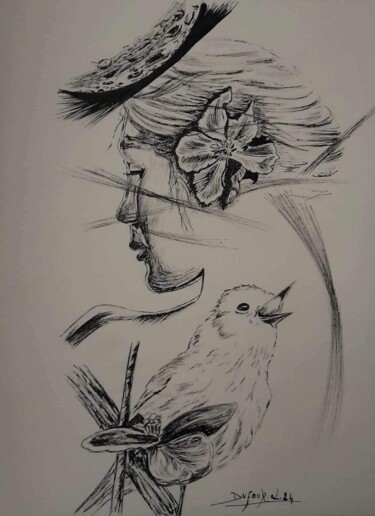 Zeichnungen mit dem Titel "La fille de l’aurore" von Laurence Dufour, Original-Kunstwerk, Gel Stift