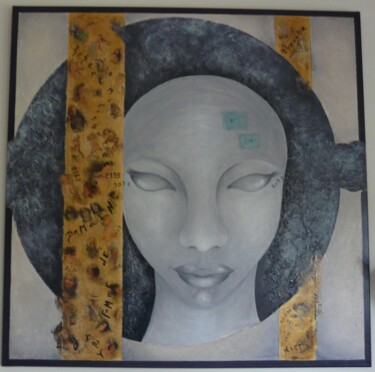 Painting titled "SPIRIT WOMAN" by Laurence Hubswerlin Diradourian, Original Artwork, Acrylic Mounted on Wood Stretcher frame