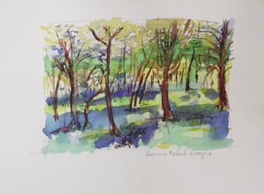 Painting titled "Sous-bois en Dordog…" by Laurence Machard Brujas, Original Artwork, Watercolor