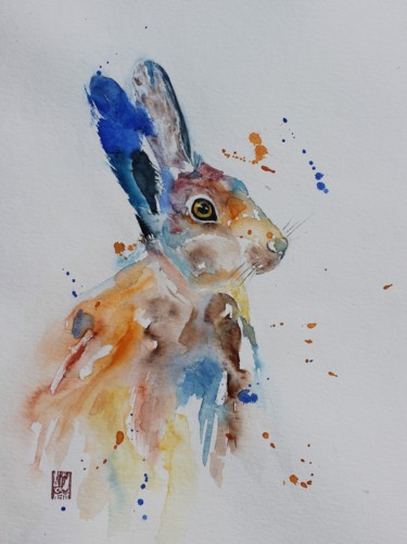 Peinture intitulée "lapin" par Laurence Perreau, Œuvre d'art originale, Aquarelle