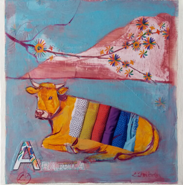 Collages titled "Arabella" by Laurence Poitrin, Original Artwork, Collages Mounted on Wood Stretcher frame