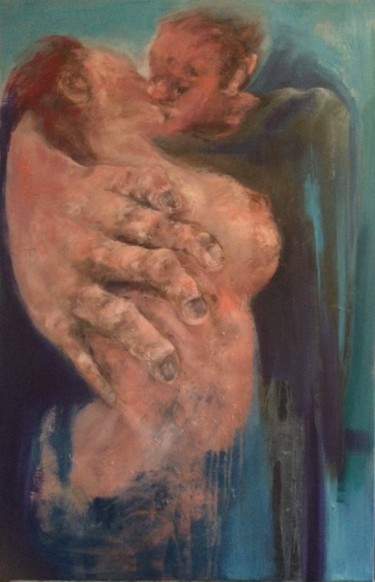 Peinture intitulée "le baiser passion" par Laurence Pustoc'H, Œuvre d'art originale, Huile