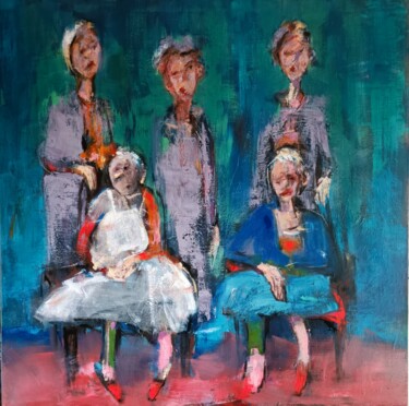 Painting titled "LES VIEUX" by Laurence Pustoc'H, Original Artwork, Oil Mounted on Wood Stretcher frame