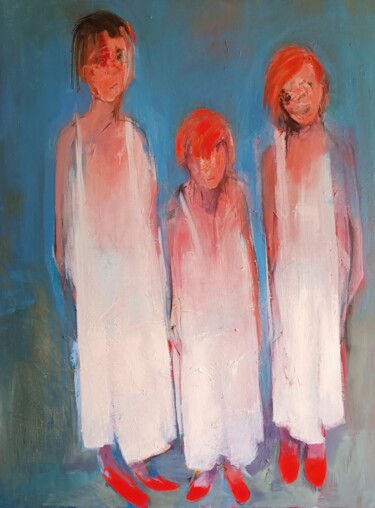 Painting titled "les trois soeurs" by Laurence Pustoc'H, Original Artwork, Oil Mounted on Wood Stretcher frame