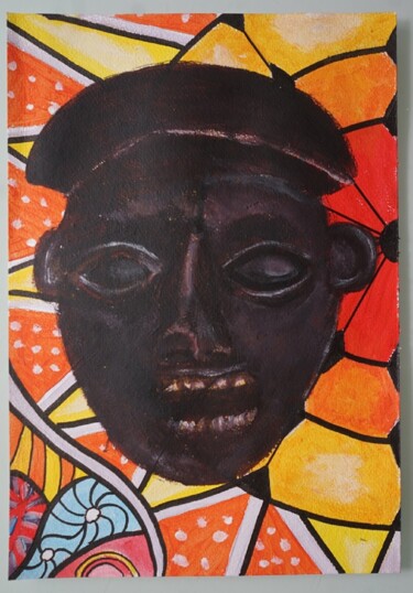 Painting titled "masque africain cam…" by Laurence Servoin, Original Artwork, Acrylic