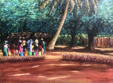 Pintura intitulada "The well - Mozambiq…" por Laurence Blanchard, Obras de arte originais, Óleo Montado em Armação em madeira