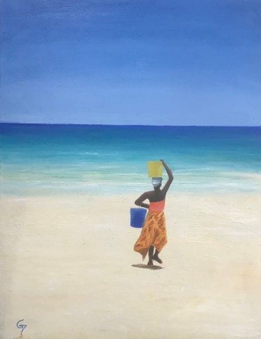Картина под названием "Cabaceira beach - M…" - Laurence Blanchard, Подлинное произведение искусства, Масло
