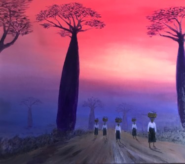 Peinture intitulée "The alley of baobab…" par Laurence Blanchard, Œuvre d'art originale, Huile