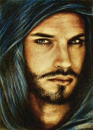 Dessin intitulée "L'homme au foulard…" par Laurence Keriguy, Œuvre d'art originale, Crayon